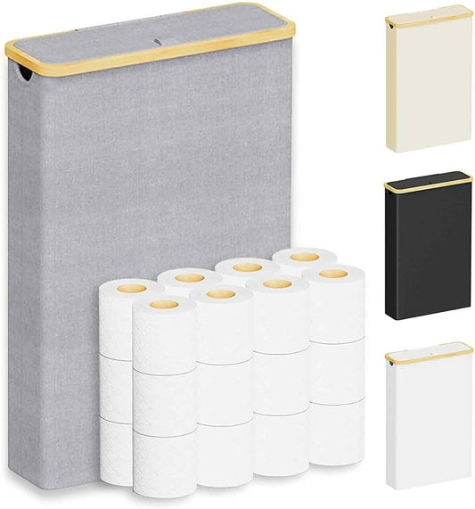 SpaceAid Extra Large Toilet Paper Storage with Lid, Hold up to 24 Regular Rolls or 18 Mega Rolls, Slim Toilet Paper Basket Holder Bin Container, Bathroom Accessories Organizer, Grey