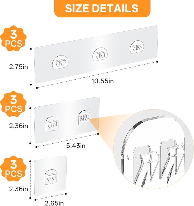 Adhesive Replacement Compatible with Eudele-3 Hooks,No Drilling, Strong Adhesive for Shower Caddy Big,9 Packs