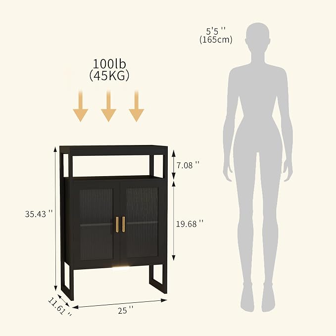 Bathroom Floor Storage Cabinet Freestanding Organizer with Sensor Light & Acrylic Doors for Bathroom, Home Office, Bedside, Sofa Side Table