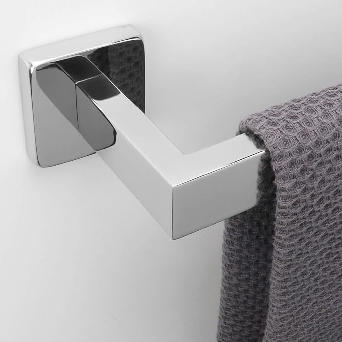 NearMoon Towel Bar, Bath Accessories Premium Thicken Stainless Steel Square Shower Towel Rack for Bathroom, Towel Holder Wall Mounted (1 Pack, Chrome Finish, 27 Inch)