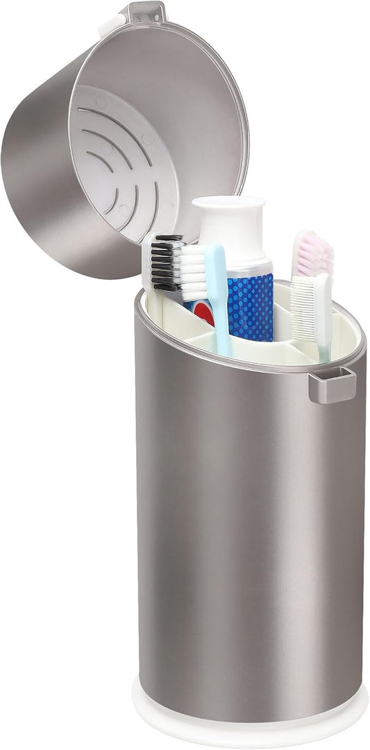 Toothbrush Holders for Bathrooms, Travel Toothbrush Organizer Toothbrush and Toothpaste Holders, 5 Slots Tooth Brushing Holder with Cover for Bathroom Countertop Organizer