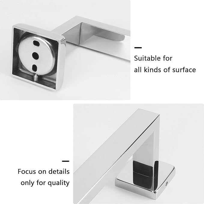 NearMoon Towel Bar, Bath Accessories Premium Thicken Stainless Steel Square Shower Towel Rack for Bathroom, Towel Holder Wall Mounted (1 Pack, Chrome Finish, 12 Inch)