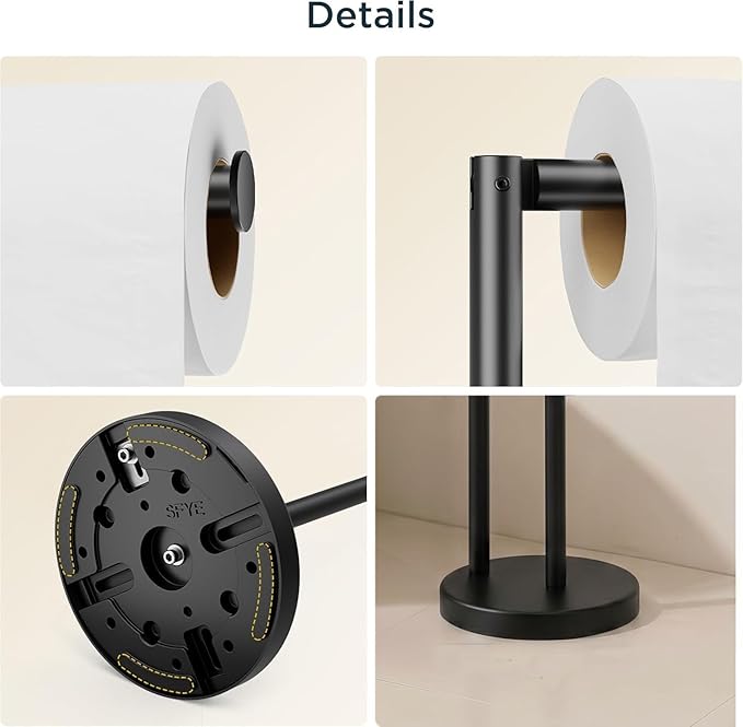 FORIOUS Toilet Paper Holder Stand, Modern Freestanding Tissue Roll Holder for Bathroom, Durable SUS 304 Stainless Steel and Weighted Base Toilet Paper Stand, Storage for 4 Rolls, Matte Black