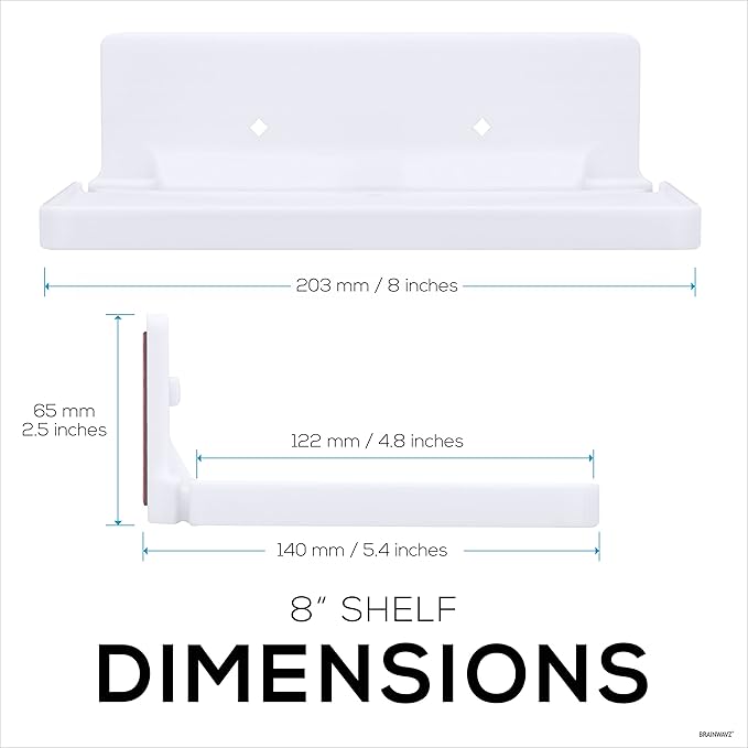 8” Shelf Wall Mount for Speakers, Security Cameras, Baby Monitors, Plants Toys & More, Floating Shelves, Adhesive & Screw-In (White) by Brainwavz