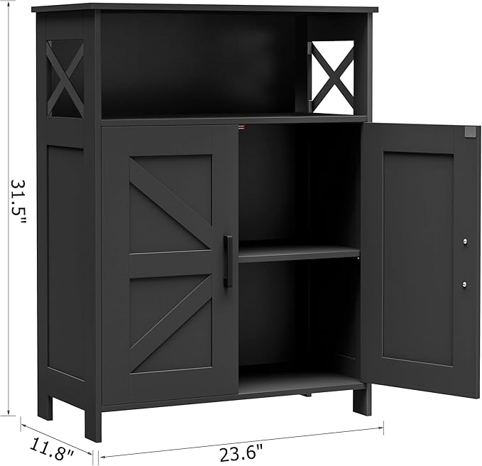 Homhedy Farmhouse Bathroom Storage Cabinet with 2 Doors, Toilet Paper Cabinet with Adjustable Shelves, Small Bathroom Cabinet for Kitchen/Laundry/Living Room, 11.8 x 23.6 x 31.5 Inches, Black