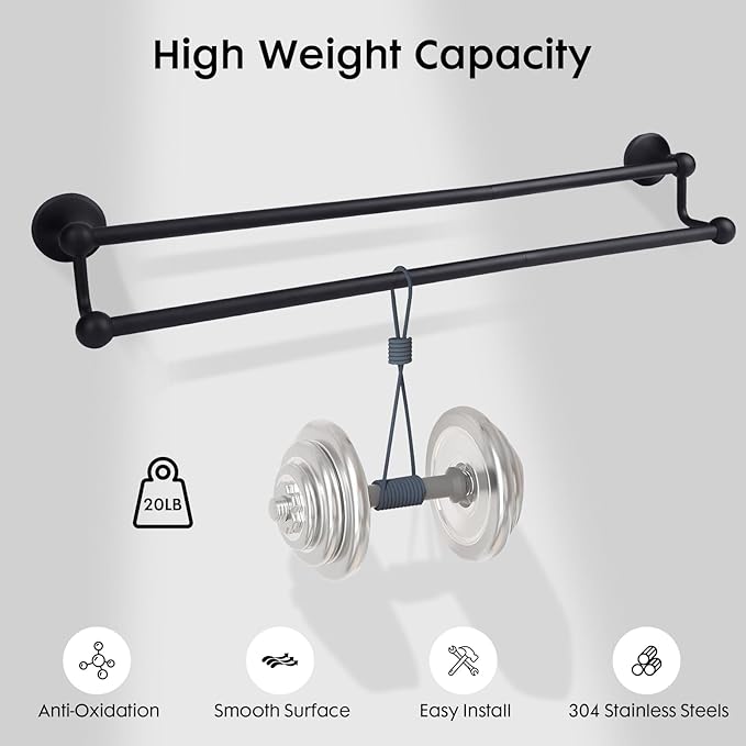 Antique 24 Inch Bathroom Double Towel Bar Matte Black,Towel Racks for Bathroom Wall Mounted,Bathroom Towel Holder Black,Two Towel Rod Hanger for Hotel
