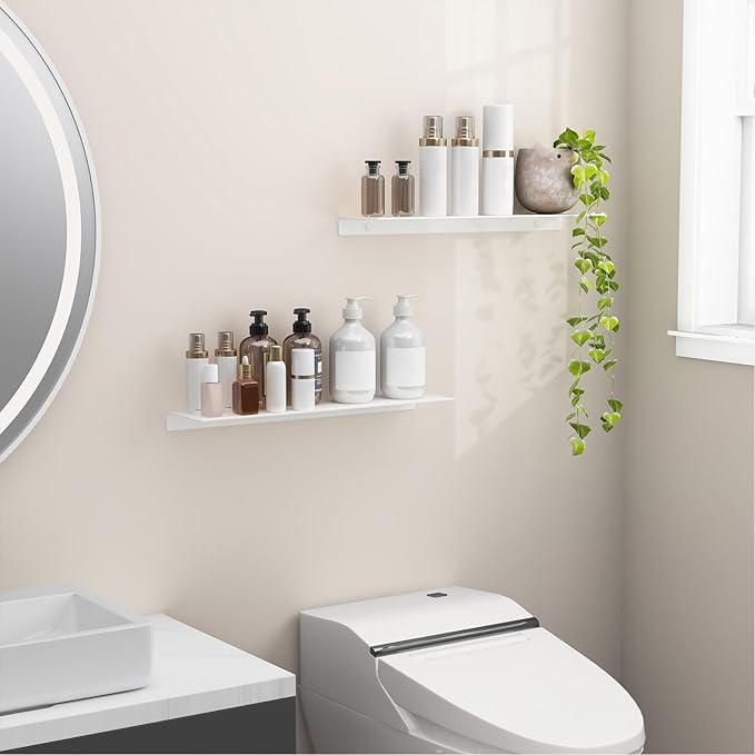 Danpoo 20 inch White Metal Floating Shelves for Wall Organizer & Storage, Display Shelves for Bathroom, Living Room, Kitchen, Bedroom(2-Pack)