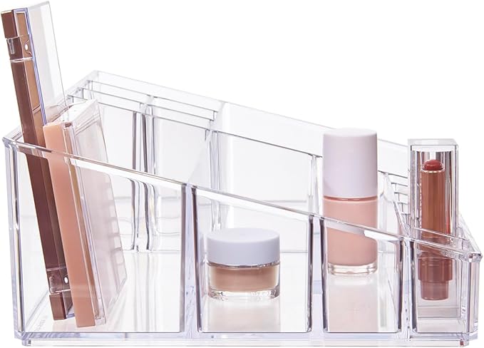 STORi Audrey Clear Vanity Makeup Organizer | 15-Compartment Holder for Brushes, Eyeshadow Palettes, & Beauty Supplies | Stacks on Audrey Storage Drawers | Made in USA