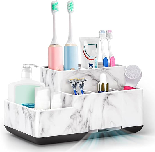 Toothbrush Holder,Bathroom Organizer Countertop, 5 Compartments Multifunctional Storage for Cosmetic, Makeup, Office Stationery Pencil,Toothpaste, Toothbrush,Ideal Gift for Home, Office