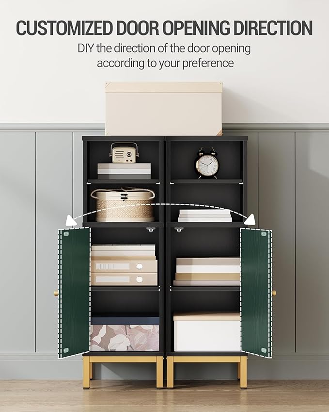 Hzuaneri Bathroom Storage Cabinet, Corner Floor Cabinet with Shelves, Customized Door Opening Direction, Bathroom Organizer with Adjustable Shelf for Kitchen, Living, Toilet Paper Cabinet, Black