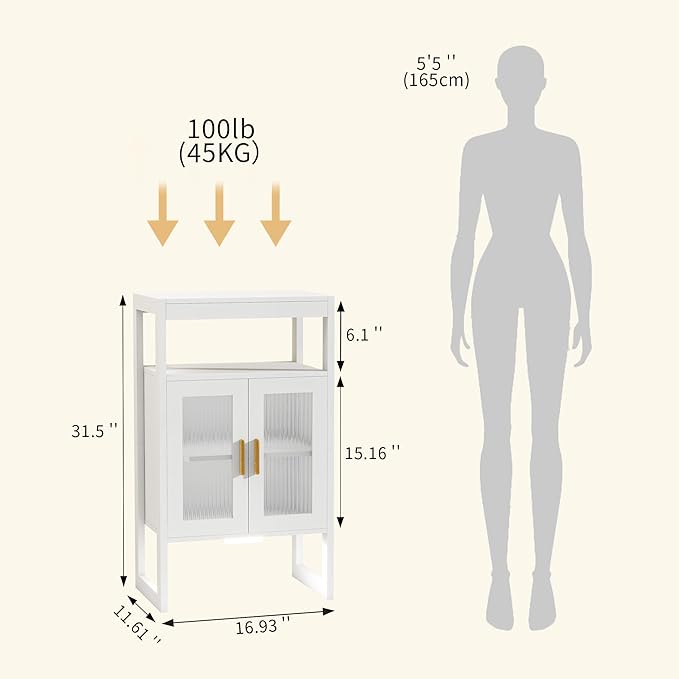 Bathroom Floor Storage Cabinet Freestanding Organizer with Sensor Light & Acrylic Doors for Bathroom, Home Office, Bedside, Sofa Side Table