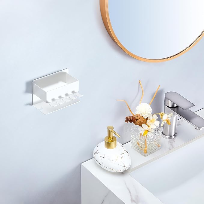 Toothbrush Head Holders, Electric Tooth Brush Head Holder, Adhesive Toothpaste Holder for Shower Bathrooms, Wall Mounted Tooth Brushing Holder Organizer Storage (White, Small)