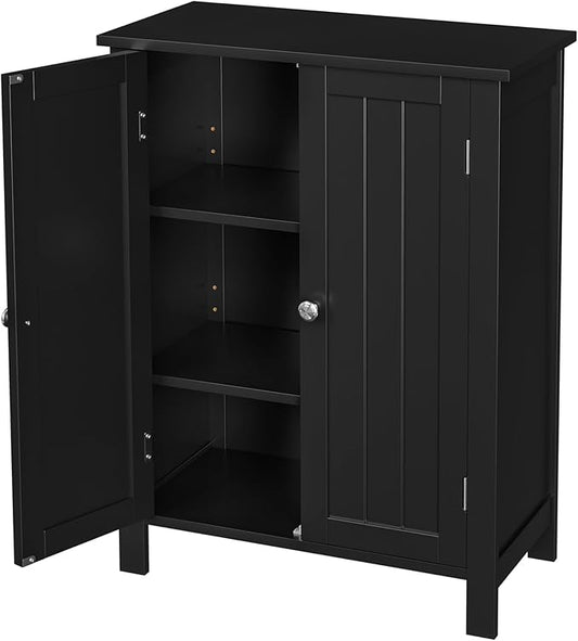 SUPER DEAL Modern Bathroom Floor Storage Cabinet with Adjustable Shelf and Double Door Rust Proof, Living Room Modern Home Furniture Storage Organizer Cabinet, Black
