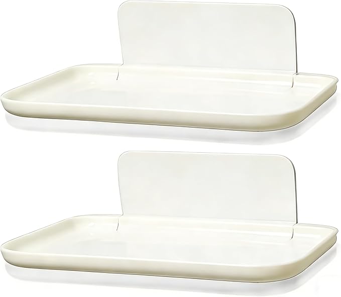 2 Pcs Small Shelf for Wall, Foldable Bedside Shelf & Small Wall Shelves No Drill Adhesive Folding Shelf, Stick-on Floating Wall Rack Organizer Tray for Bedroom Bathroom Kitchen Entryway, White