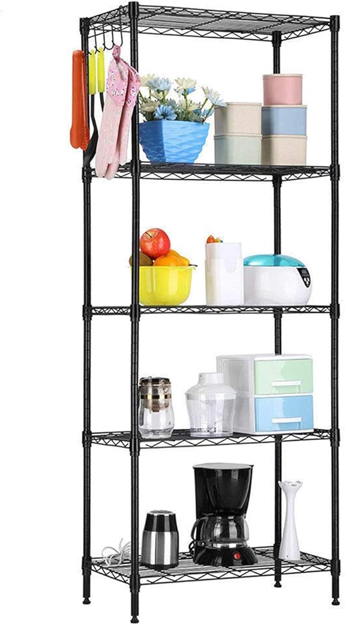 lapday 5 Tier Adjustable Storage Rack, Metal Storage Wire Shelving Standing Storage Shelf Units for Bathroom, Living Room, Balcony, Kitchen 550Lbs Capacity 21.2" L x 11.4" W x 59.1" H (Black)