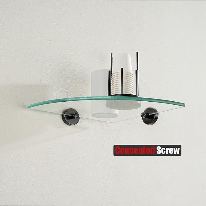JQK Corner Glass Shelf, Oil Rubbed Bronze Bathroom 304 Stainless Steel Shower Triangle Floating Wall Shelf, 10 x 10 Tempered Glass, 3 Pack, TGS190L10-ORB-P3