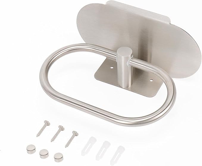Hand Towel Ring with Shelf, Stainless Steel Hand Towel Holder, Heavy Duty Bath Accessories, Wall Mounted Towel Hanger for Bathroom Kitchen (Brushed Nickel)