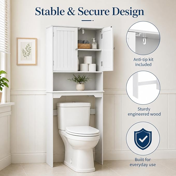 Simple Deluxe Over The Toilet Storage Cabinet, Bathroom Shelf Over Toilet, Bathroom Storage Cabinet Organizer, White