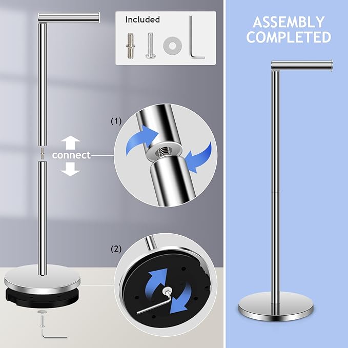 TACGEA Toilet Paper Holder Stand, Bathroom Toilet Paper Roll Holder Stainless Steel, Storage for 4 Rolls of Toilet Tissue, 2 Set Silver