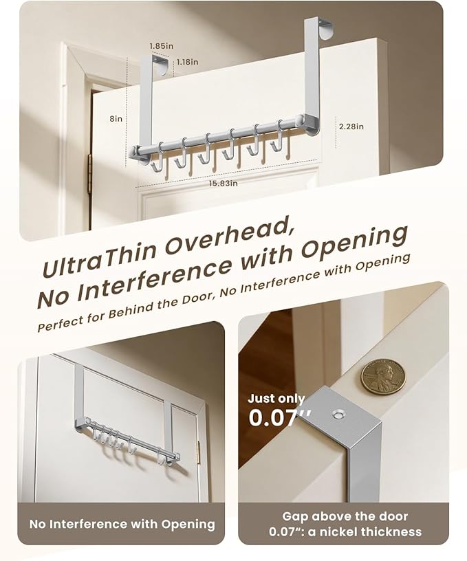 BOF Heavy Duty Over The Door Hooks, Moving 6 Door Hooks for Hanging, Over The Door Hanger Organizer for Bathroom,Silver