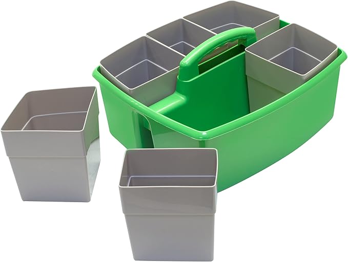 Storex Large Classroom Caddy with Cups, 13 x 11 x 6.575 Inches, Green, Case of 2 (00983U02C)