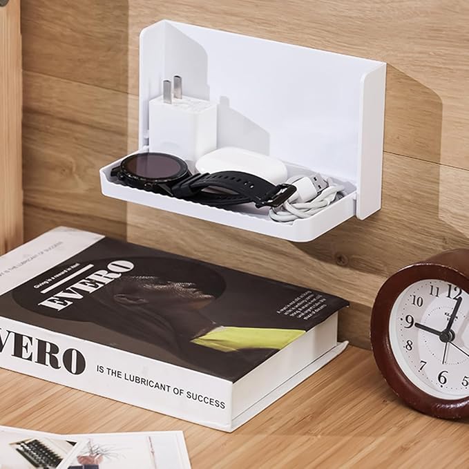Small Floating Shelf for Wall, Foldable Bathroom Shelf Wall Mount, Bedside Shelf for Phone, Remote, Earphone, Adhesive Shelf for Bathroom, Bedroom, Office, Living Room, Transparent Coffee(1 Pcs)