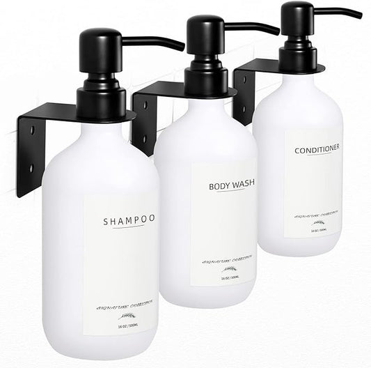 Supforce Shampoo Dispenser for Shower Wall Mount, No Drill Shampoo and Conditioner Dispenser with Matte Pump and Waterproof Labels, Shower Soap Dispenser Wall Mounted for Home Bathroom - White