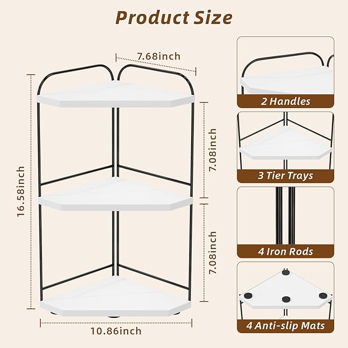 Corner Bathroom Counter Organizer, 3-Tier Wood Countertop Organizer for Perfume, Makeup Storage, Skincare Organizers for Vanity, Counter Corner Shelf for Kitchen, Bathroom, Dresser (White)