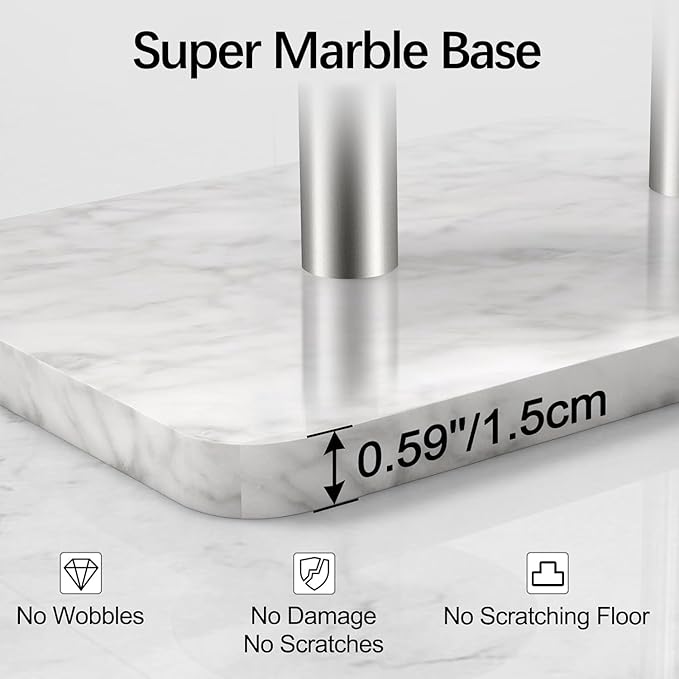 FEILERN Toilet Paper Holder Stand for Bathroom Floor Standing Toilet Roll Dispenser Storages 4 Reserve Rolls, with Top Storage Shelf for Cell Phones, Wipe, Wallet and More(Marble Brush Nickel)