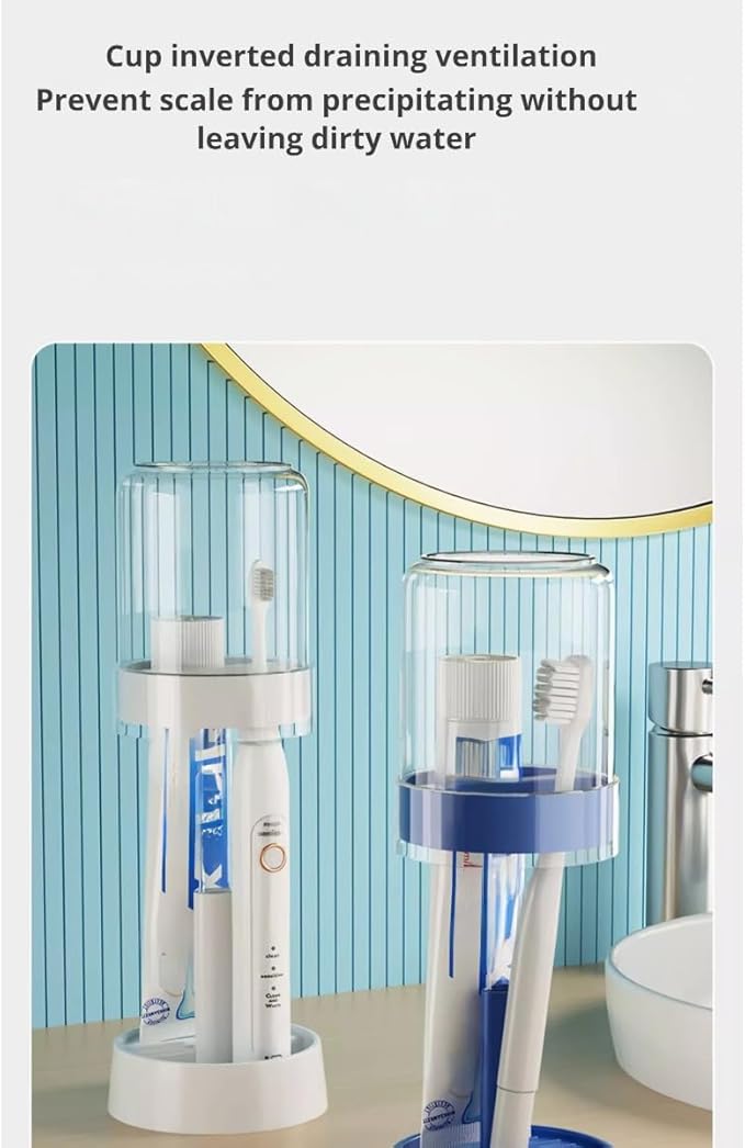 Kids Toothbrushes Holder with Cute Cup, with Kawaii Badge Sticker, Electric Toothbrush Holder for Kids Toddler, Tooth Brush Stand, Creative Bathroom Organizer Storage (Blue)