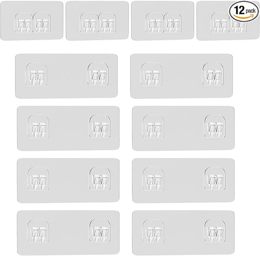 12 Pack Shower Caddy Adhesive Replacement, Shower Adhesive Strips, Waterproof Adhesive Hooks, Strong Sticker, No Drilling, for Bathroom Shelf and Kitchen Racks