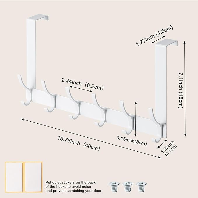 BOOMIBOO Over The Door Hooks, Sturdy Door Hanger, Towel Rack Towel Hooks for Bathroom 12 Hooks Large Over The Door for Bathroom, Bedroom，Kitchen