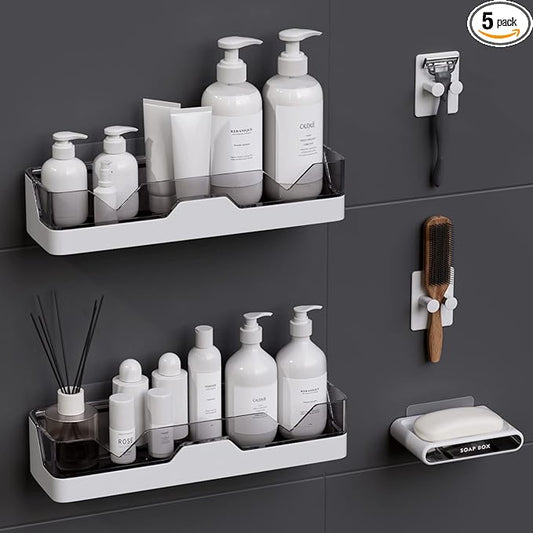 2-Pack Shower Caddy, Adhesive Shower Shelves with Soap Holder and 2 Razor hooks, No Drilling Shower Racks, Used for Bathroom and Kitchen