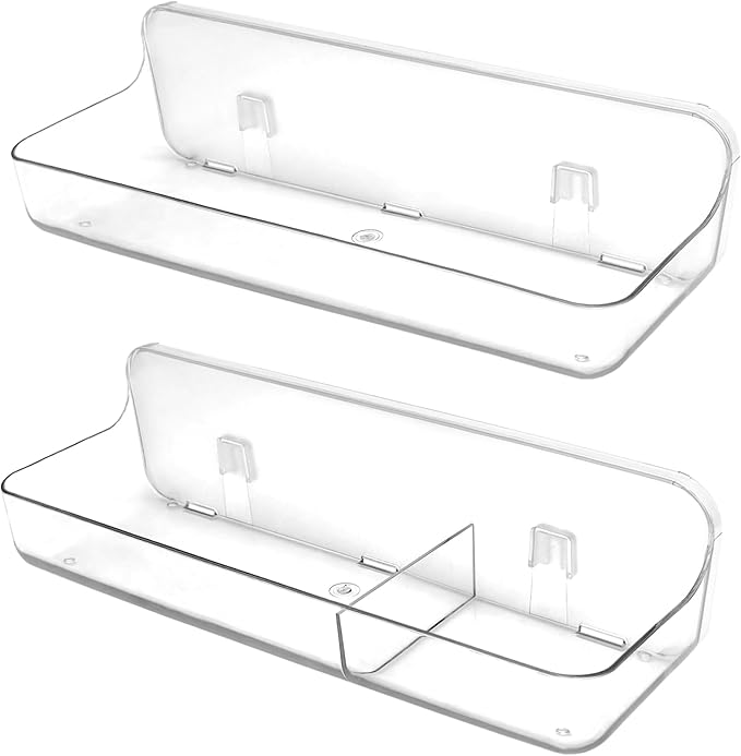 Cerpourt 2PK Bath Toy Storage Holder for Bathtub Large，Acrylic Adhesive Shelves, Adhesive Tape Bathroom Mirror Shelf,No Drilling Capacity Bathtub Toy Organizer Shower Caddy for Bathroom