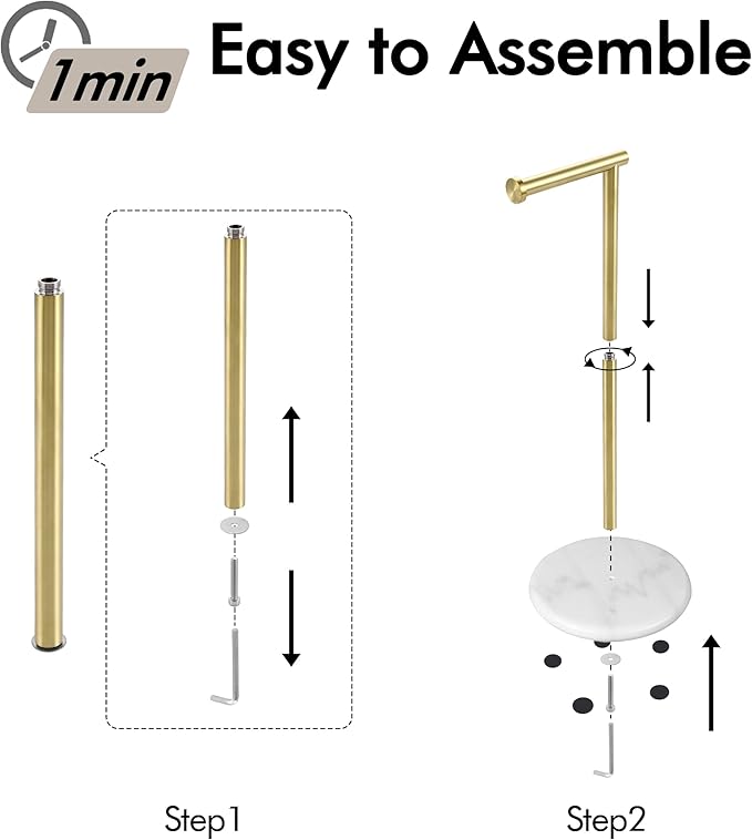 KES Gold Toilet Paper Holder Stand Tissue Roll Holder with Modern Marble Base, SUS304 Stainless Steel Brushed Gold Finish BPH284S1-BZ