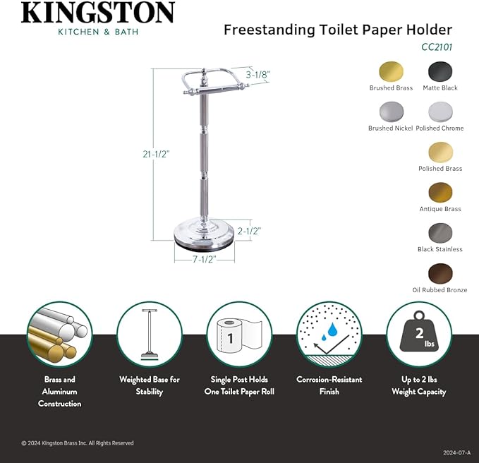 Kingston Brass CC2108 Georgian Freestanding Toilet Paper Holder, Brushed Nickel