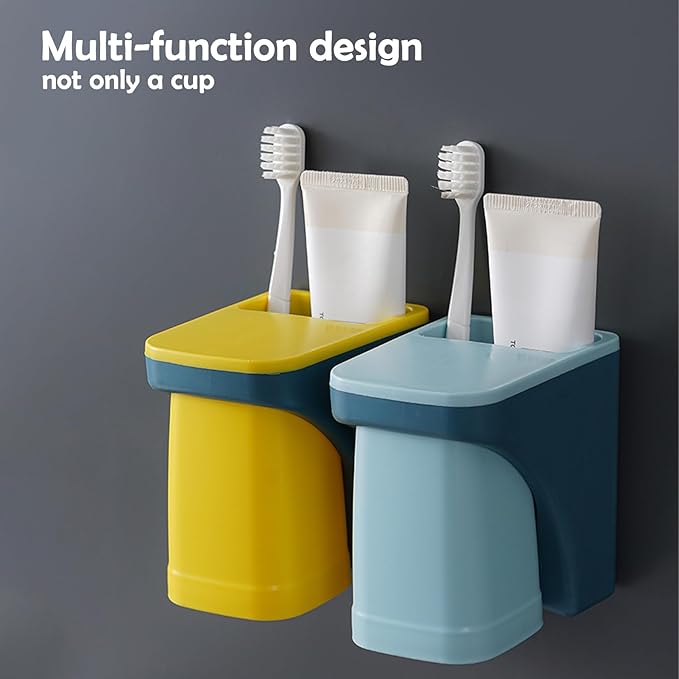 Toothbrush Holder for Bathroom，Wall Mounted Magnetic Suction Cup Set, sgzscl Bathroom Storage Organizer Space Saving for Family Daily Use (Square Blue)