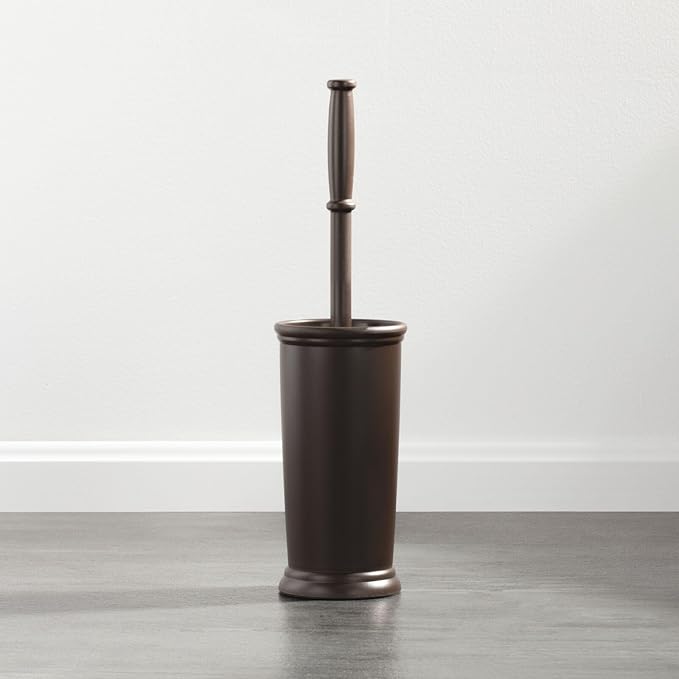 mDesign Toilet Bowl Brush and Holder - Covered Bathroom Brush - Standing Scrubber in Modern Holder - Space Saving, Deep Cleaning - 2 Pack - Hyde Collection, Bronze