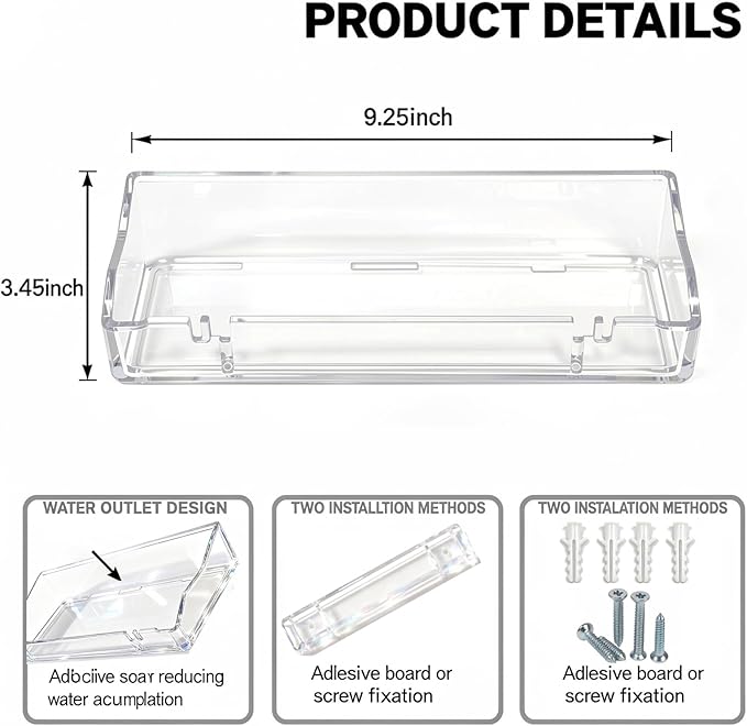 Acrylic Floating Shelves, Clear Bathroom Shelves Wall Mounted, Multi-Use Wall Storage Organizer for Bathroom, Kitchen, Bedroom, Living Room，Study Room (2pcs)