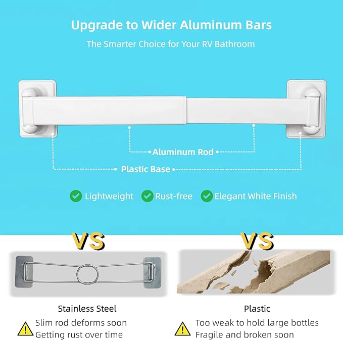 RV Shower Corner Storage Bars 3 Pack, Aluminum Adjustable Camper Shower Shelf Retainer Bars for Bathroom Storage and Organization, RV Essential Accessories for Travel Trailer Inside, 10-15 Inches