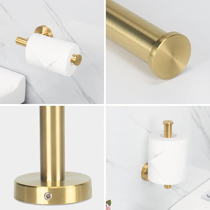 NearMoon Bathroom Hardware Set SUS 304 Thicken Stainless Steel-Towel Bar Set Include 16" Towel Rod, Toilet Paper Holder, Multifunctional Hooks Bathroom Accessories (Brushed Gold, 5 Pcs)