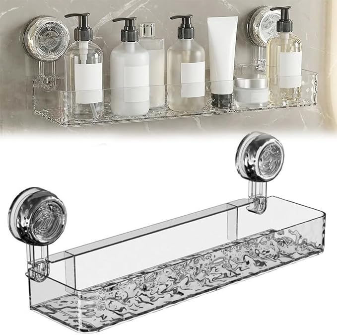 LECDOA Corrugated Suction Cup Storage Holder, 2025 New Movable Shower Shelf Suction Cup, No-Drill Wall-Mounted Storage Shelf, Luxury-Style Glacier Pattern (White)