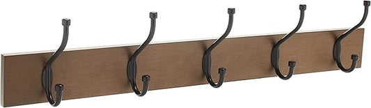 Amazon Basics Rectangular Farmhouse Wall-Mounted Coat Rack for Entryway and Bedroom, Storage Organizer, 5 Hooks, Barnwood | Farmhouse