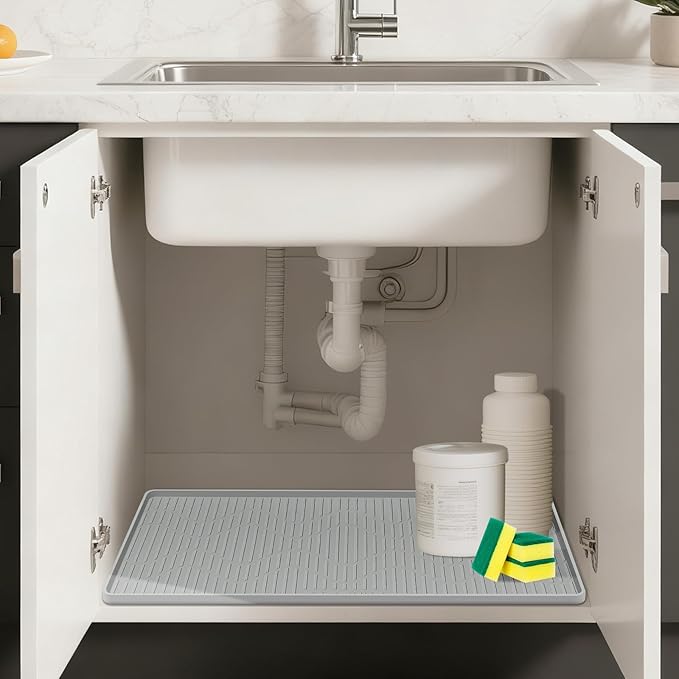 36" x 24" Under Sink Mat for Kitchen Lanstics Under Sink Organizer Waterproof Raised Edge Silicone Mat Sink Protector Silicone Organizers Tray for Kitchen Bathroom