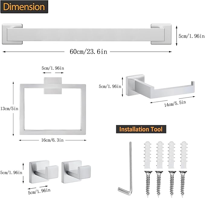 JOPOFI 5 Piece Bathroom Towel Bar Set - SUS304 Stainless Steel Bath Towel Holder, 23.6 Inch Towel Racks for Bathroom Wall Mounted, Bathroom Hardware Accessories Set - Brushed Nickel