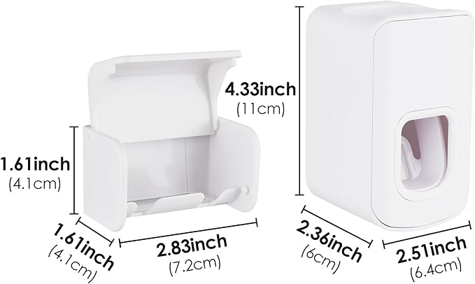 Toothbrush Holder Wall Mounted with Cover for Bathroom, 2 Slots Toothbrush Storage Organizer for Shower, Self Adhesive Toothbrush Hanger with Automatic Toothpaste Squeezer Dispenser