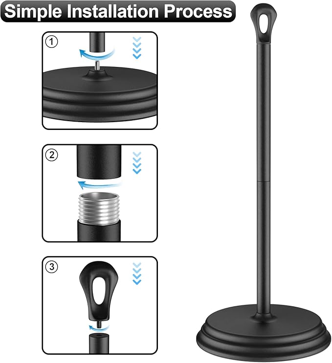KASUNTO Toilet Paper Holder with Rustproof, Metal Free Standing Toilet Paper Stand Storage for Bathroom, Tissue Paper Roll Holder for Bathroom Accessories (Black)