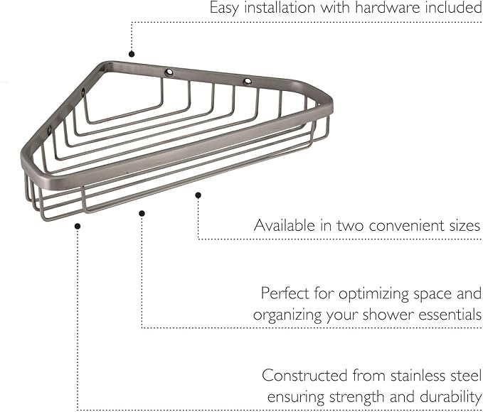 Design House Sturdy Stainless Steel Corner Shower Caddy Basket, 9.5-Inch, Satin Nickel, Wall Mounted – Design House, 588921-SS