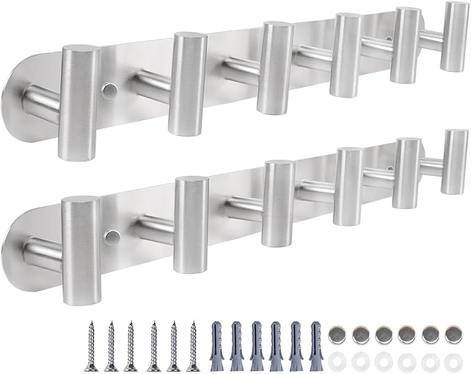 Coat Hook Rack, Wall Mounted Coat Rack with 12 Hooks, Heavy Duty Towel Hook Rack Wall Hooks for Hanging Coat, Stainless Steel Coat Hanger for Bathroom Entryway Mudroom(Brushed Nickel)