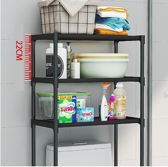 3-Tier Over The Toilet Storage Rack, Freestanding Bathroom Space Saver Shelves with Sturdy Iron Frame - Waterproof, Easy Assembly for Bathroom, Laundry Room, Kitchen
